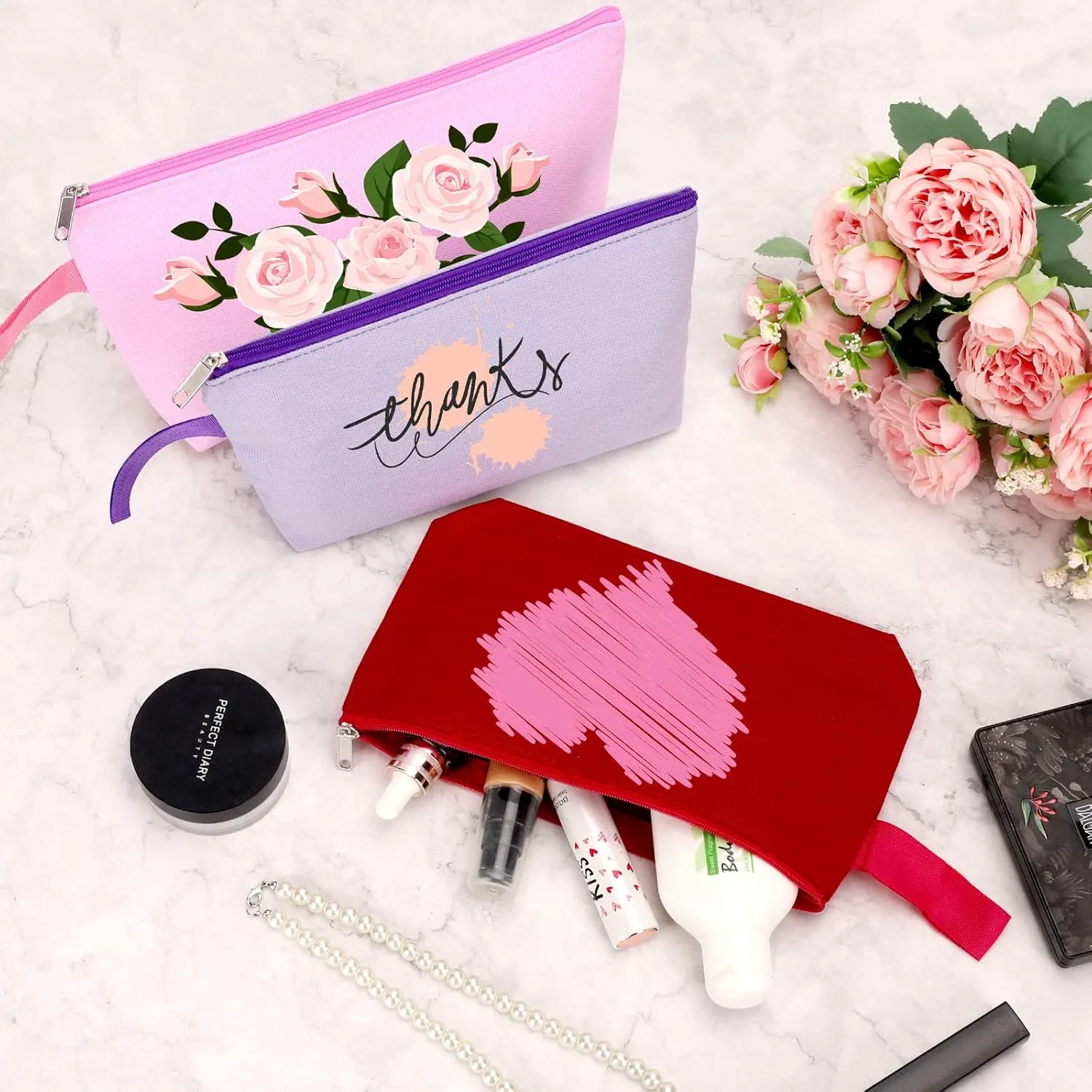 10 Pieces Cotton Canvas Makeup Bag with Bottom and Strap, Multi-Purpose Cosmetic Bag with Zipper Travel Toiletry Pouch, Blank DIY Craft Bag Pencil Bag (Multicolor 02, M) (MN-WB07)