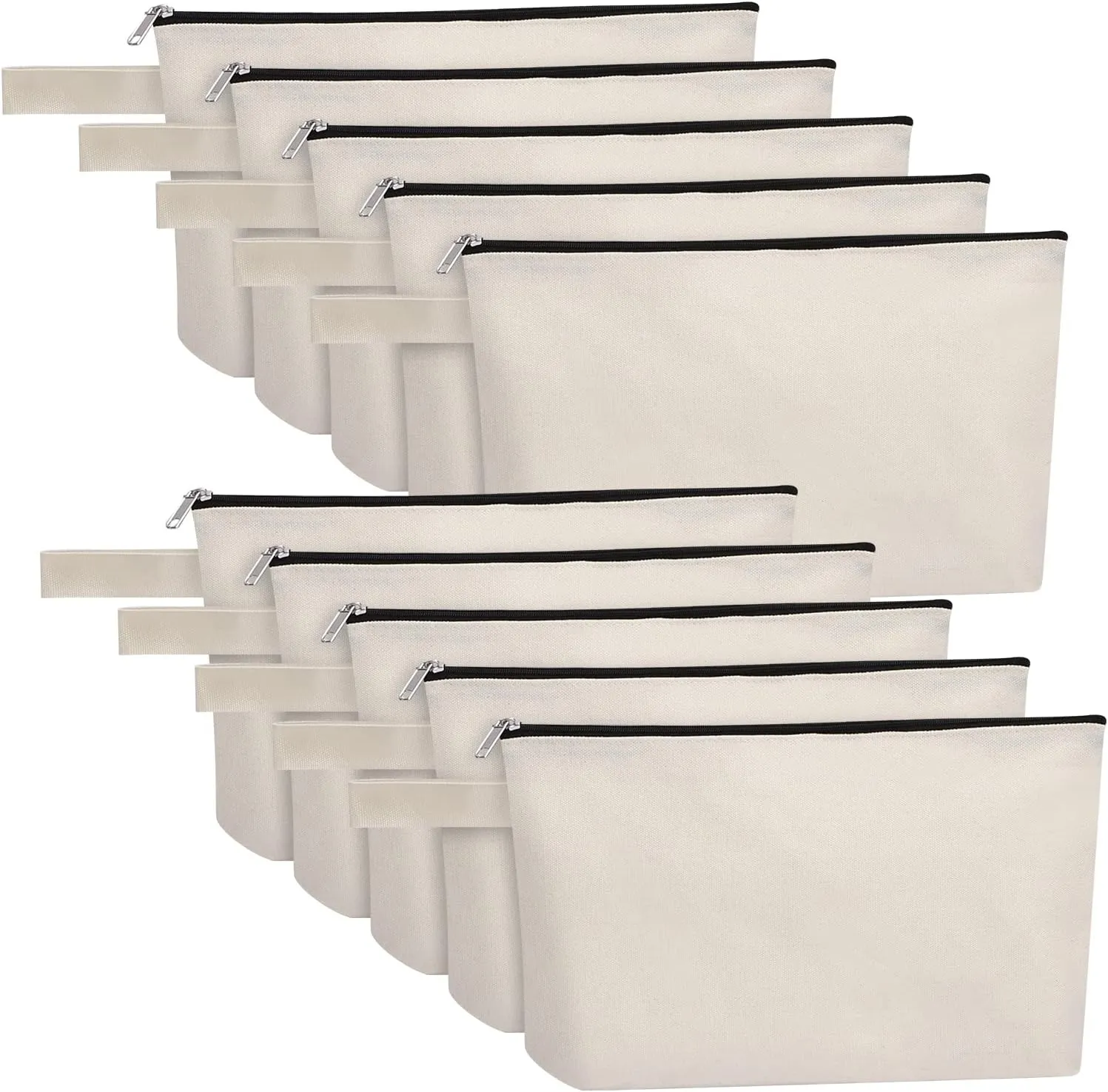 10 Pieces Cotton Canvas Makeup Bag with Bottom, Multi-Purpose Cosmetic Bag with Zipper Travel Toiletry Pouch, Blank DIY Craft Bag Pencil Bag (M, White), MN-WB07