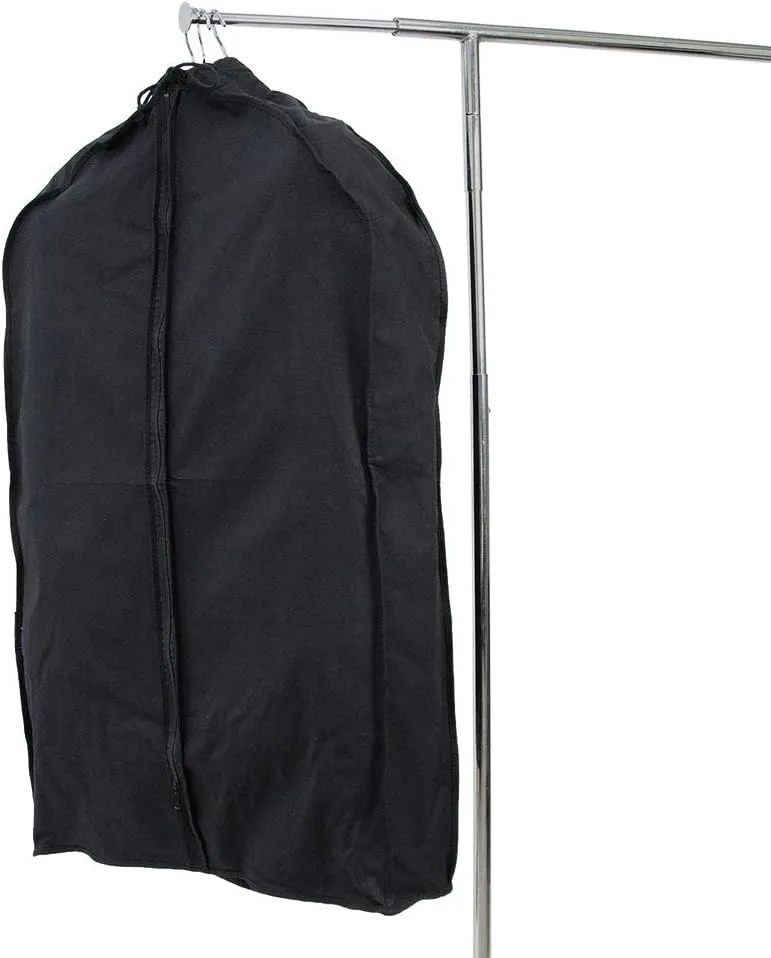 100% Cotton Black Canvas Gusseted Garment Bag, Short Length for 4-5 Suits
