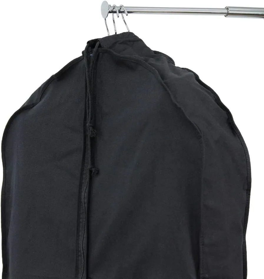 100% Cotton Black Canvas Gusseted Garment Bag, Short Length for 4-5 Suits