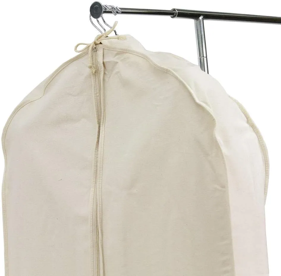 100% Unbleached Cotton Canvas Gusseted Garment Bag, Short Length for 4-5 Suits