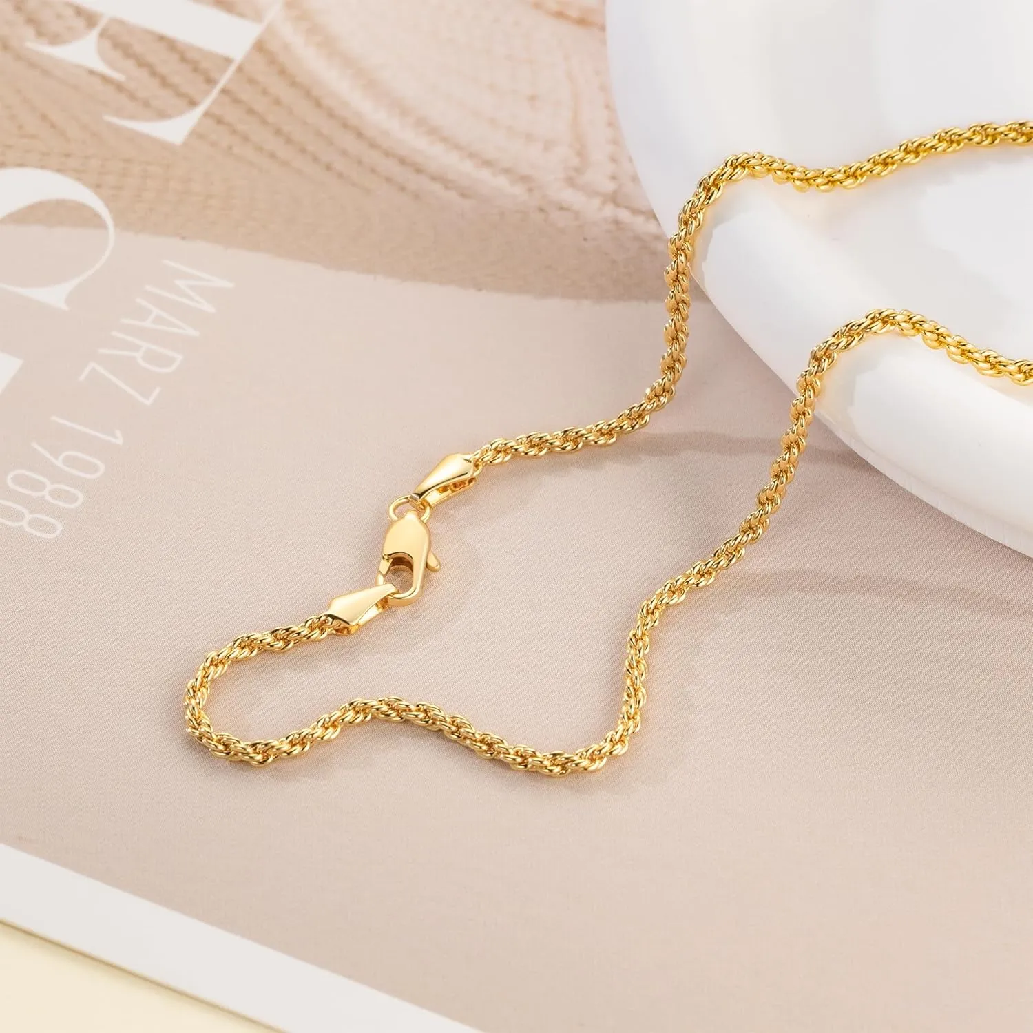 14K Gold Ankle Bracelet for Women Waterproof Rope Chain Ankle Bracelet for Men 2mm Thin Gold Anklets Jewelry for Women & Men 9/10/11in