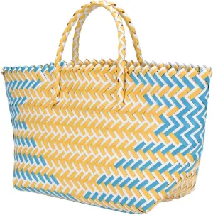 1Pc Women Handwoven Plastic Bag Retro Style Urban Casual Tote for Summer Beach Lightweight Multi Purpose Storage for Vegetables Cosmetics Jewelry and More Water