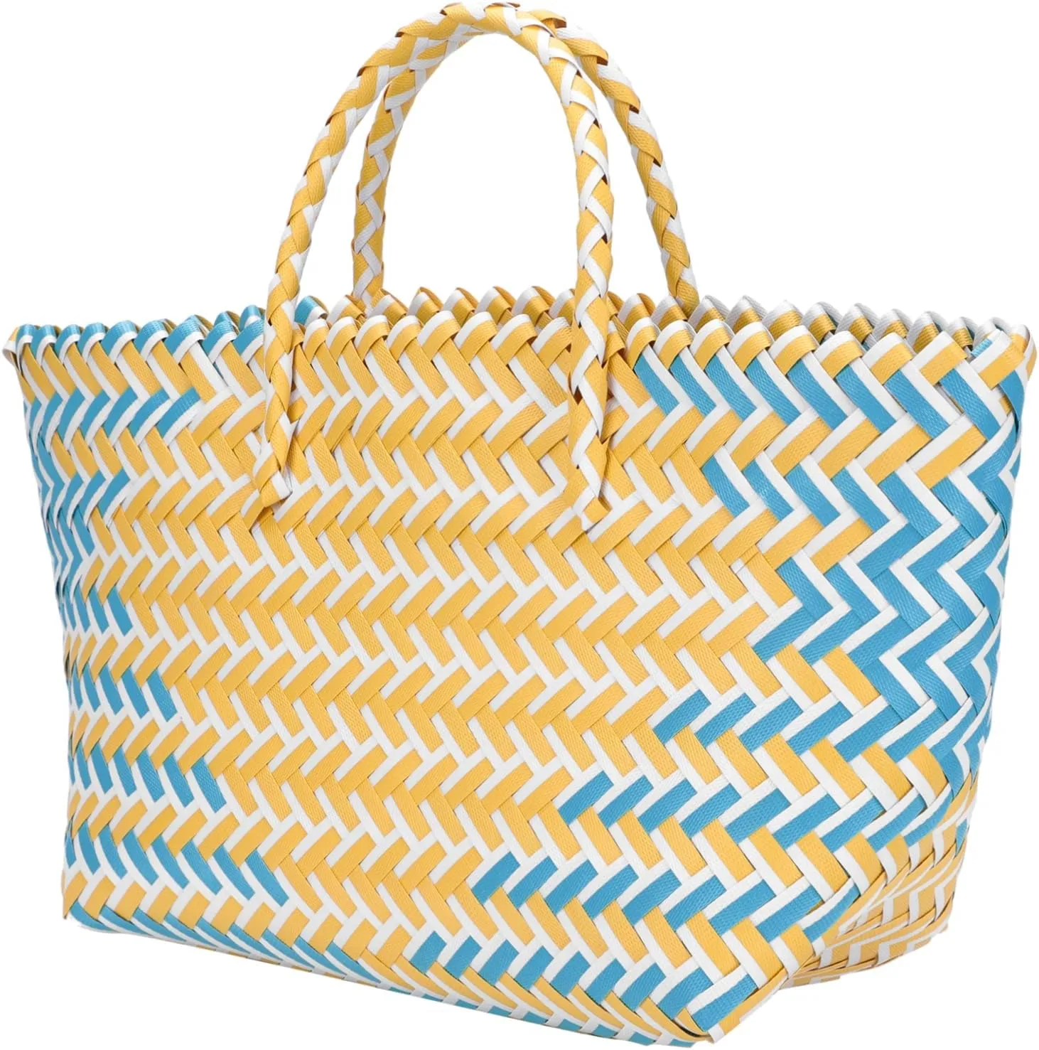 1Pc Women Handwoven Plastic Bag Retro Style Urban Casual Tote for Summer Beach Lightweight Multi Purpose Storage for Vegetables Cosmetics Jewelry and More Water