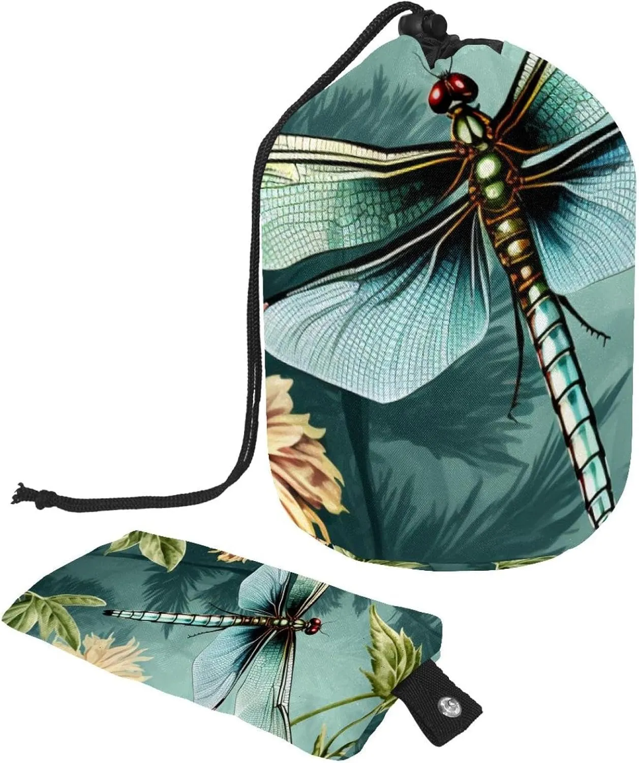 2 Pcs Cosmetic Bag bucket Travel Makeup Bags Large Capacity Soft Waterproof Portable Drawstring Cosmetic Bag, Aesthetic Blue Dragonfly