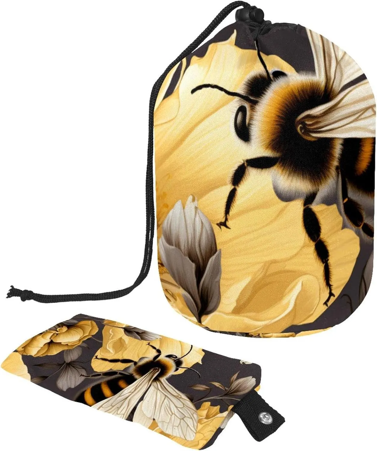 2 Pcs Cosmetic Bag bucket Travel Makeup Bags Large Capacity Soft Waterproof Portable Drawstring Cosmetic Bag, Aesthetic Flower Bee