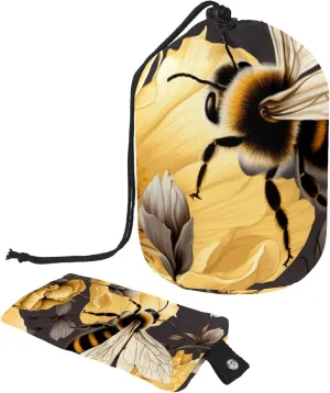 2 Pcs Cosmetic Bag bucket Travel Makeup Bags Large Capacity Soft Waterproof Portable Drawstring Cosmetic Bag, Aesthetic Flower Bee