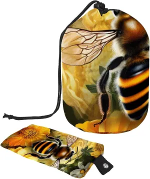 2 Pcs Cosmetic Bag bucket Travel Makeup Bags Large Capacity Soft Waterproof Portable Drawstring Cosmetic Bag, Aesthetic Flower with Bee