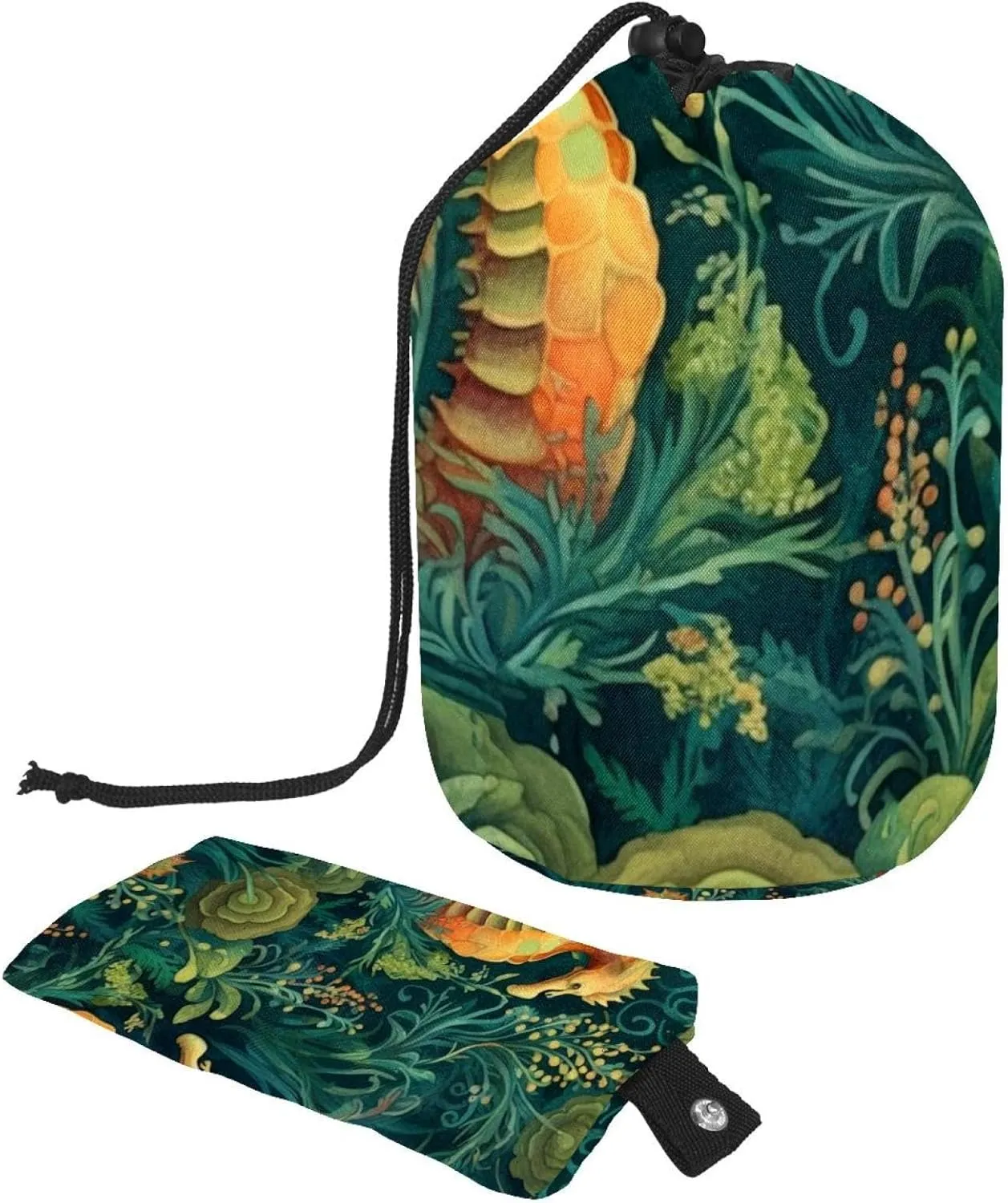 2 Pcs Cosmetic Bag bucket Travel Makeup Bags Large Capacity Soft Waterproof Portable Drawstring Cosmetic Bag, Aesthetic Ocean Seahorse