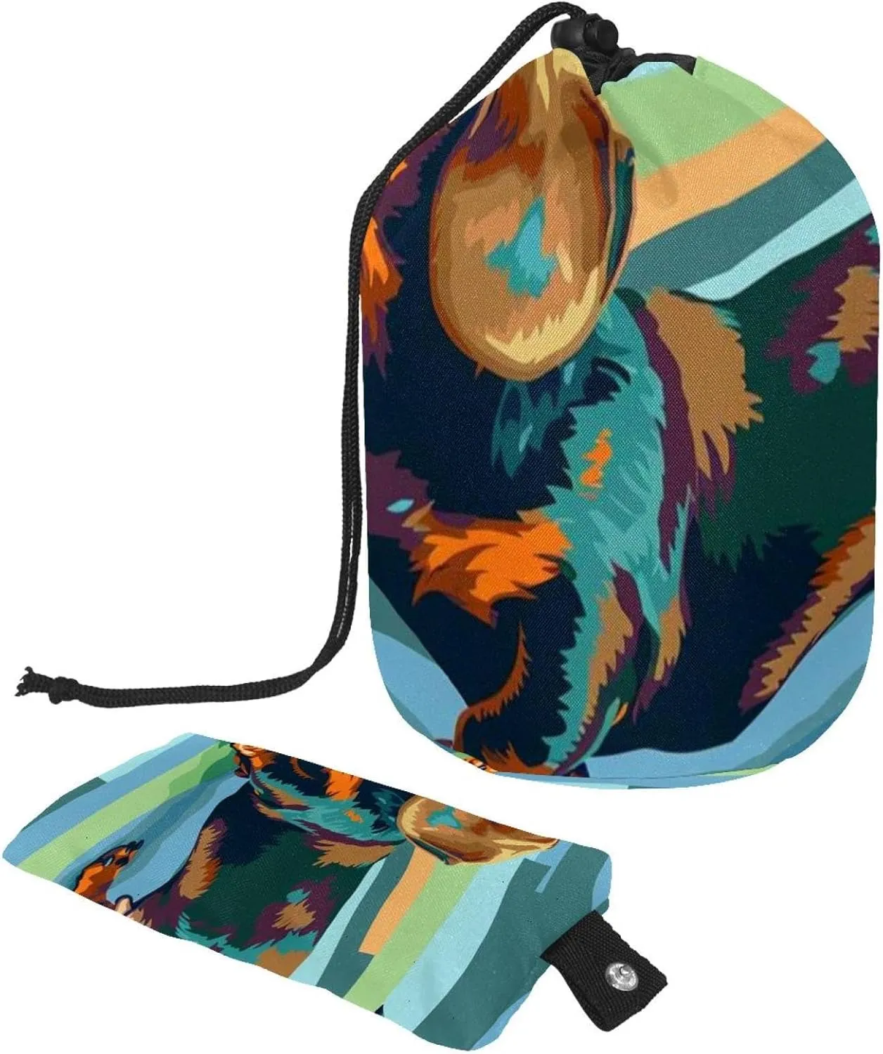 2 Pcs Cosmetic Bag bucket Travel Makeup Bags Large Capacity Soft Waterproof Portable Drawstring Cosmetic Bag, Art Abstract Dachshund Dog