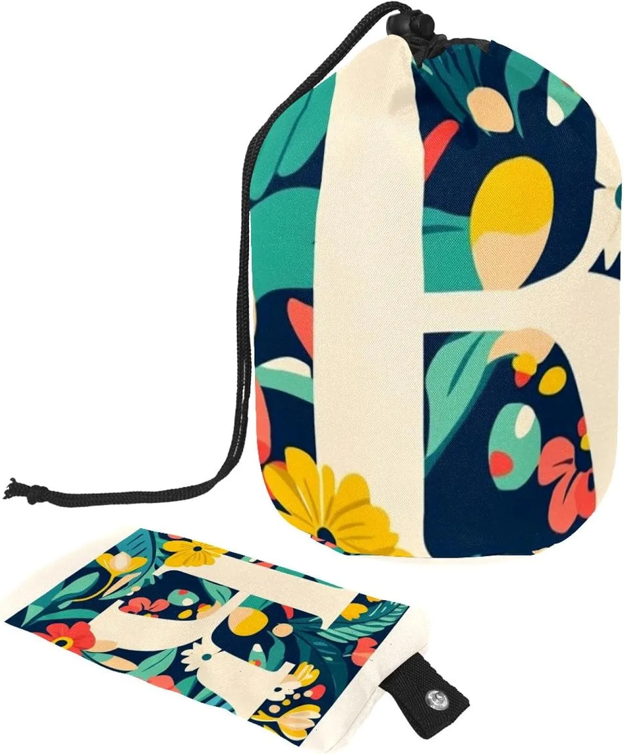 2 Pcs Cosmetic Bag bucket Travel Makeup Bags Large Capacity Soft Waterproof Portable Drawstring Cosmetic Bag, Art Abstract Floral Lettering 55
