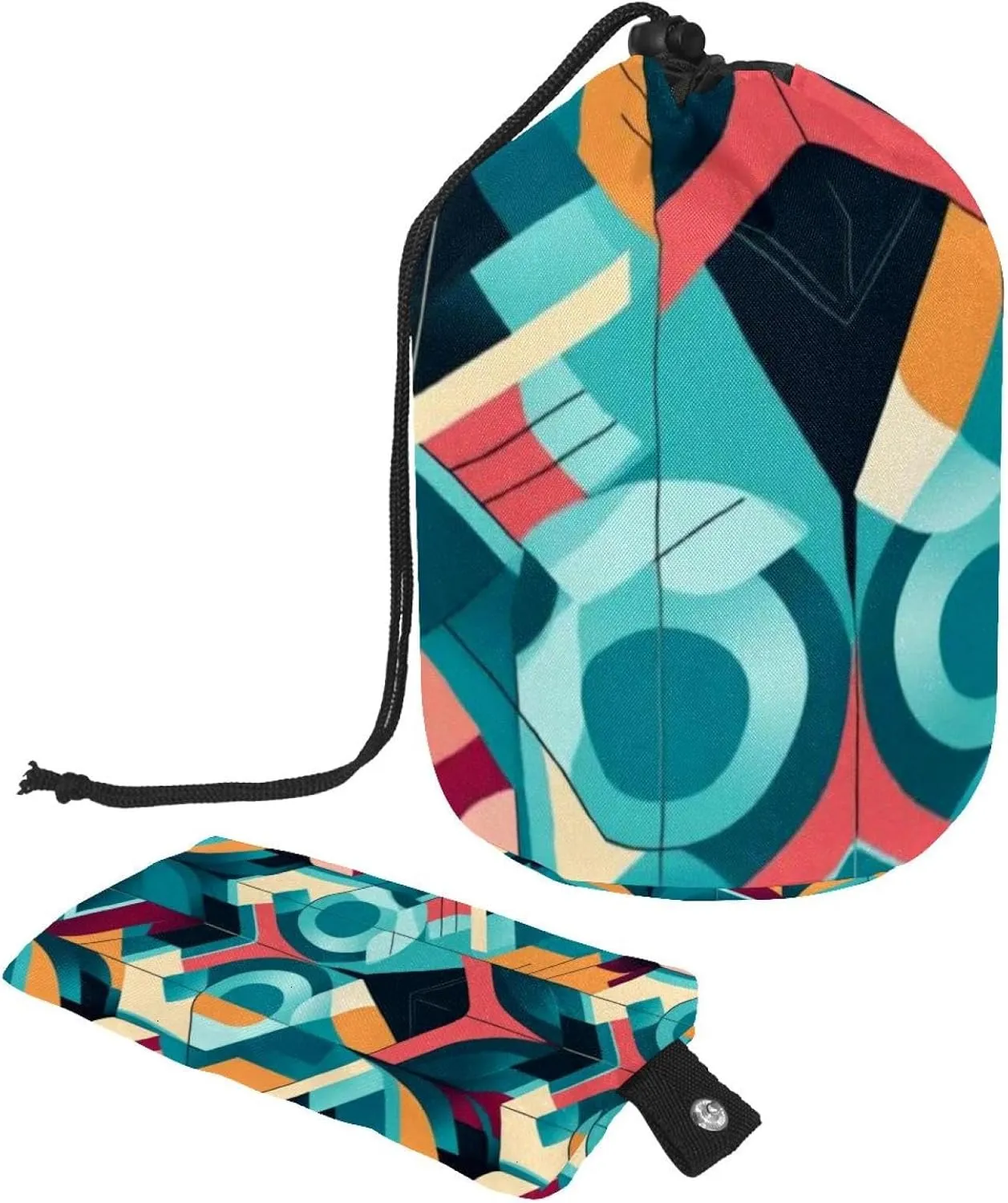2 Pcs Cosmetic Bag bucket Travel Makeup Bags Large Capacity Soft Waterproof Portable Drawstring Cosmetic Bag, Art Abstract Geometry
