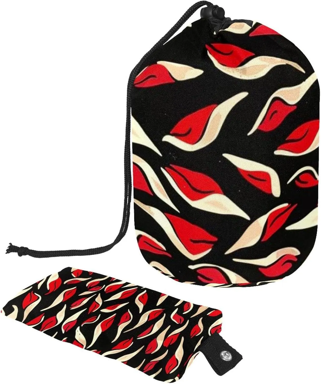 2 Pcs Cosmetic Bag bucket Travel Makeup Bags Large Capacity Soft Waterproof Portable Drawstring Cosmetic Bag, Art Abstract Red Lips