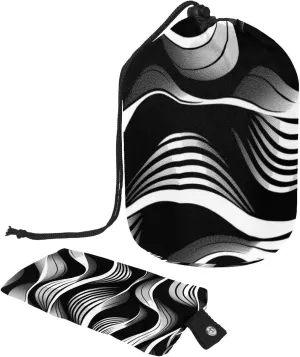 2 Pcs Cosmetic Bag bucket Travel Makeup Bags Large Capacity Soft Waterproof Portable Drawstring Cosmetic Bag, Art Black Geometric Wave