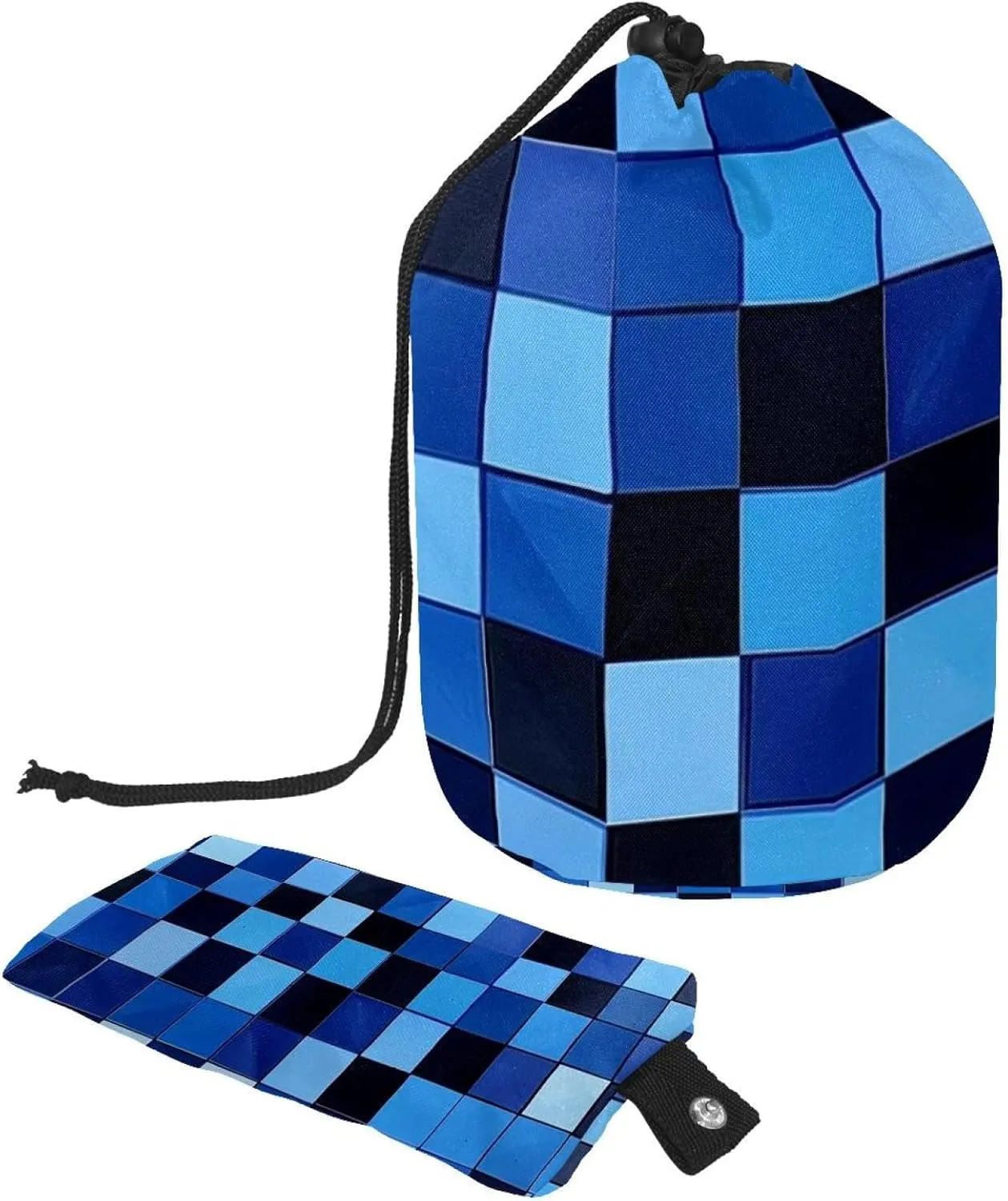 2 Pcs Cosmetic Bag bucket Travel Makeup Bags Large Capacity Soft Waterproof Portable Drawstring Cosmetic Bag, Art Blue Checkerboard Pattern 67