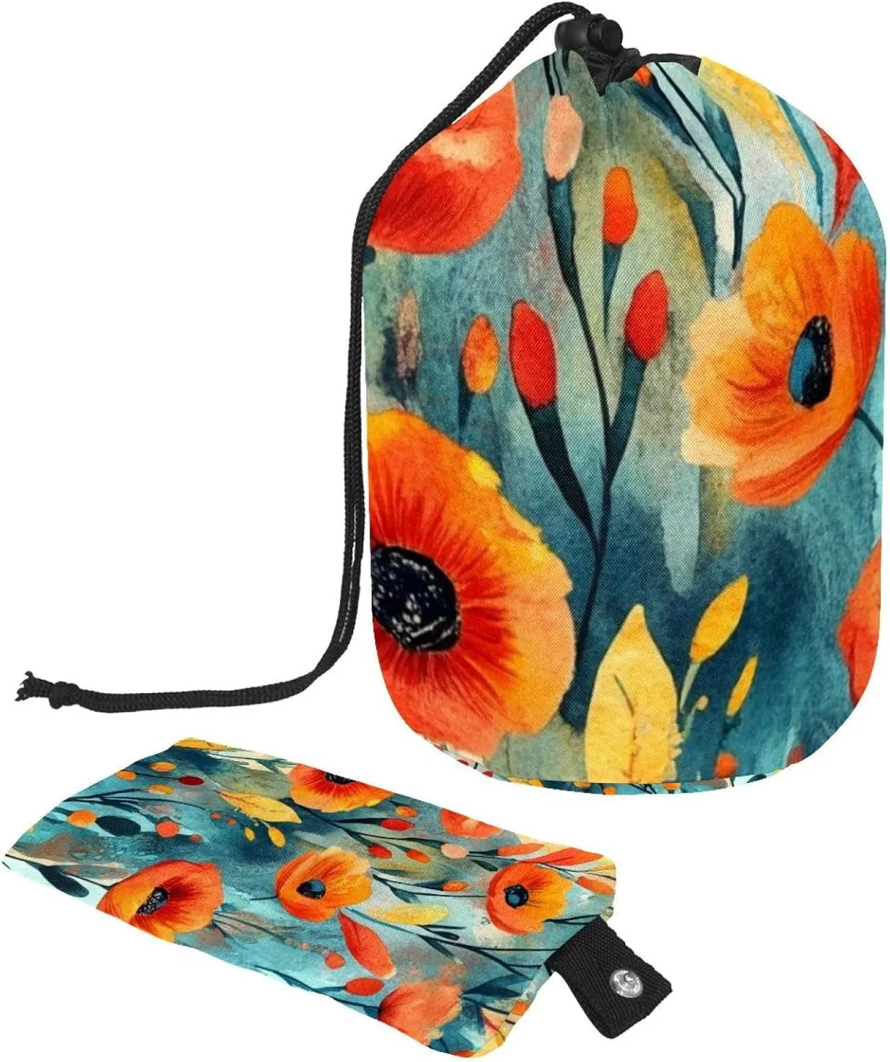 2 Pcs Cosmetic Bag bucket Travel Makeup Bags Large Capacity Soft Waterproof Portable Drawstring Cosmetic Bag, Art Colorful Field Flowers 35