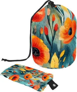 2 Pcs Cosmetic Bag bucket Travel Makeup Bags Large Capacity Soft Waterproof Portable Drawstring Cosmetic Bag, Art Colorful Field Flowers 35