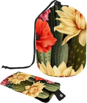 2 Pcs Cosmetic Bag bucket Travel Makeup Bags Large Capacity Soft Waterproof Portable Drawstring Cosmetic Bag, Art Colorful Floral Cactus