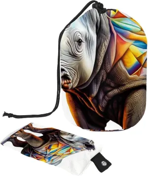 2 Pcs Cosmetic Bag bucket Travel Makeup Bags Large Capacity Soft Waterproof Portable Drawstring Cosmetic Bag, Art Colorful Rhino 67