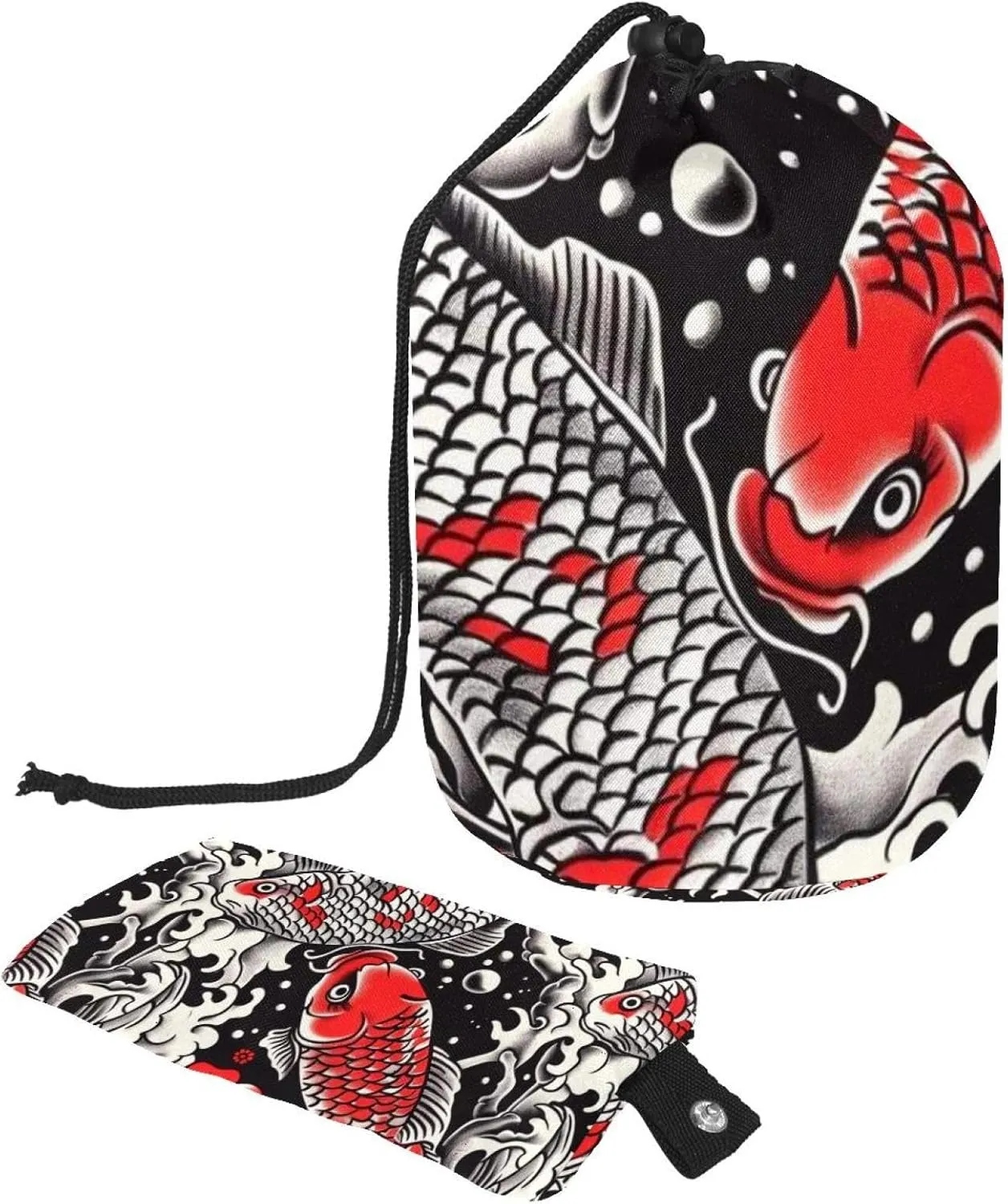2 Pcs Cosmetic Bag bucket Travel Makeup Bags Large Capacity Soft Waterproof Portable Drawstring Cosmetic Bag, Art Fish Japanese Tattoo