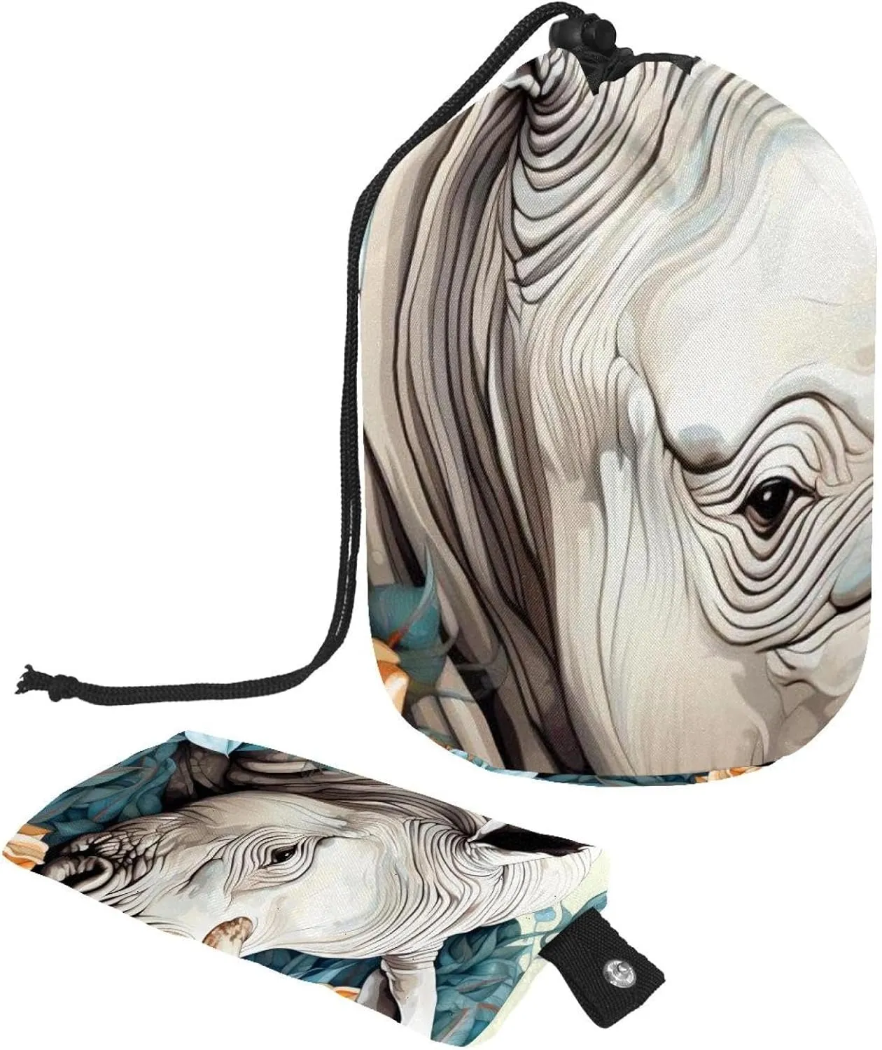 2 Pcs Cosmetic Bag bucket Travel Makeup Bags Large Capacity Soft Waterproof Portable Drawstring Cosmetic Bag, Art Flowers Rhino 39