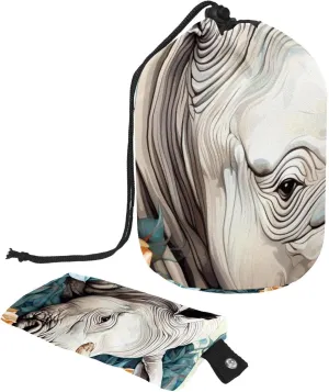 2 Pcs Cosmetic Bag bucket Travel Makeup Bags Large Capacity Soft Waterproof Portable Drawstring Cosmetic Bag, Art Flowers Rhino 39