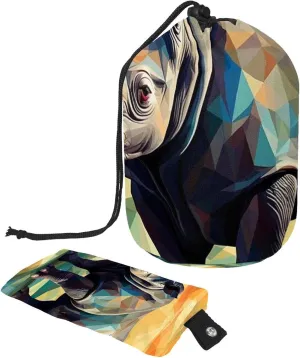 2 Pcs Cosmetic Bag bucket Travel Makeup Bags Large Capacity Soft Waterproof Portable Drawstring Cosmetic Bag, Art Mosaic Rhino 43