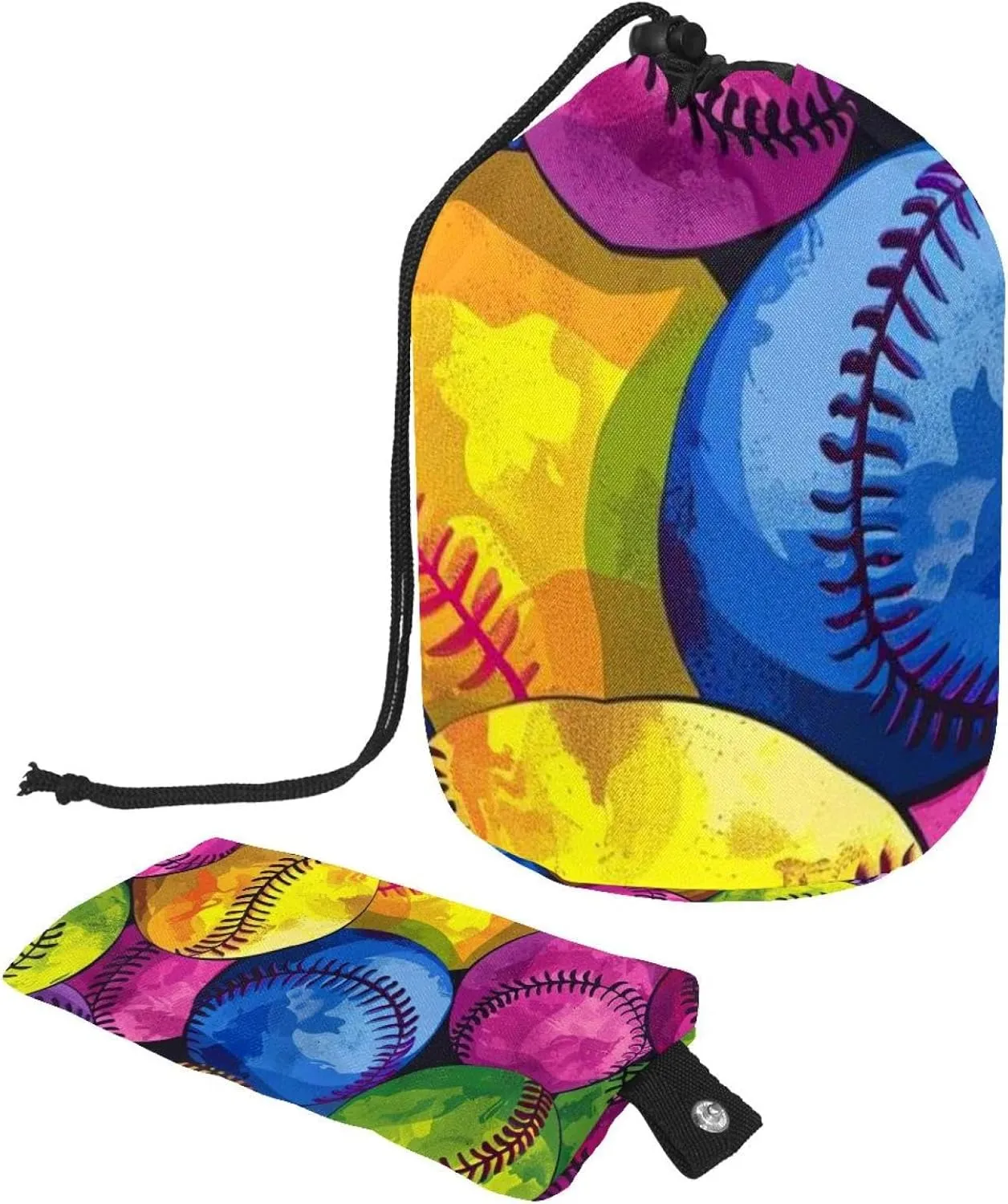 2 Pcs Cosmetic Bag bucket Travel Makeup Bags Large Capacity Soft Waterproof Portable Drawstring Cosmetic Bag, Art Multicolor Softballs