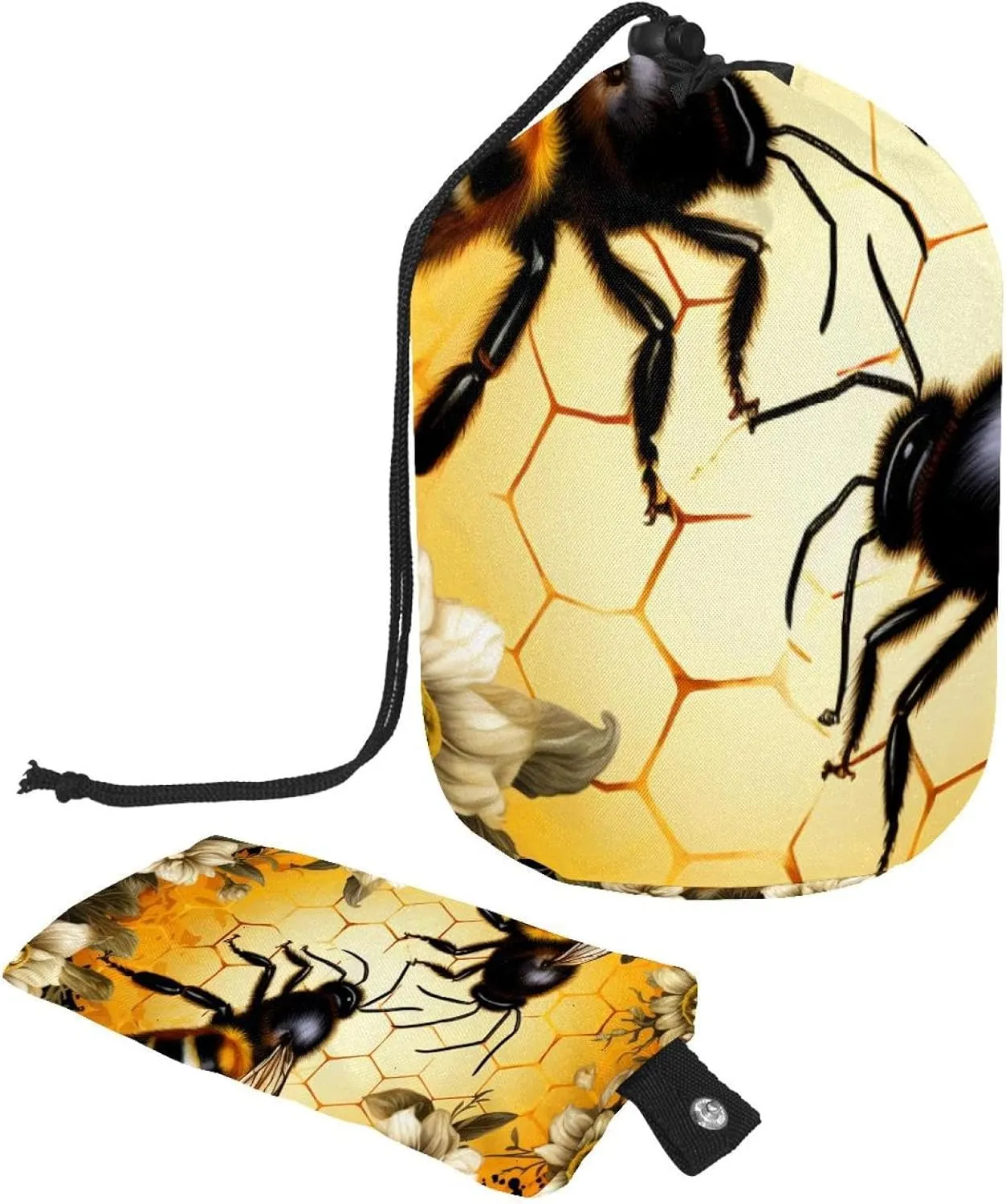 2 Pcs Cosmetic Bag bucket Travel Makeup Bags Large Capacity Soft Waterproof Portable Drawstring Cosmetic Bag, Art Nature Bees