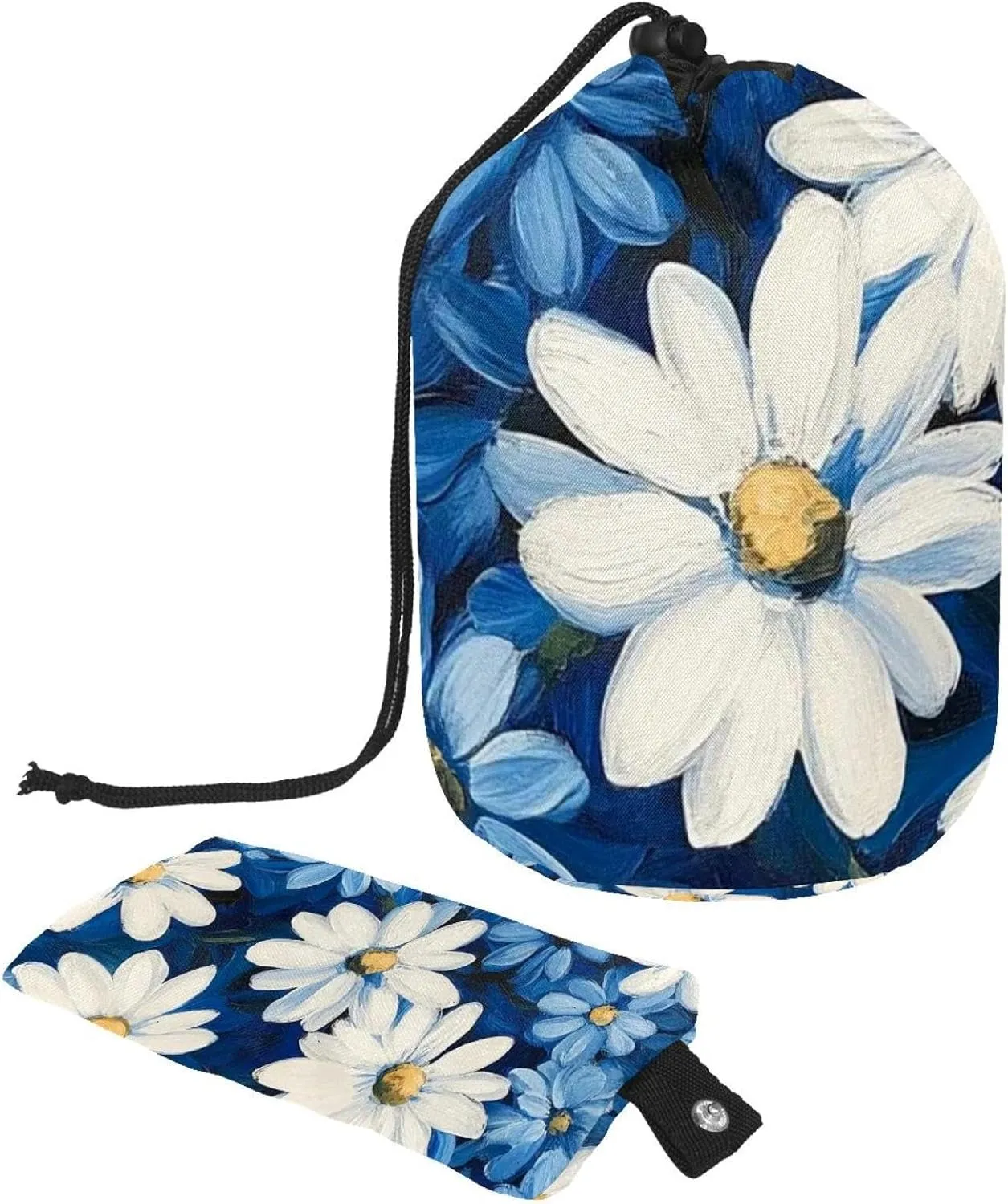 2 Pcs Cosmetic Bag bucket Travel Makeup Bags Large Capacity Soft Waterproof Portable Drawstring Cosmetic Bag, Art Watercolor Daisy Flowers 11