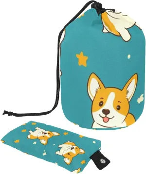 2 Pcs Cosmetic Bag bucket Travel Makeup Bags Large Capacity Soft Waterproof Portable Drawstring Cosmetic Bag, Blue Back Cute Corgi Dog 27