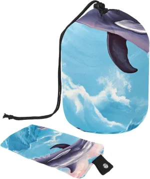 2 Pcs Cosmetic Bag bucket Travel Makeup Bags Large Capacity Soft Waterproof Portable Drawstring Cosmetic Bag, Blue Ocean Whale Pattern