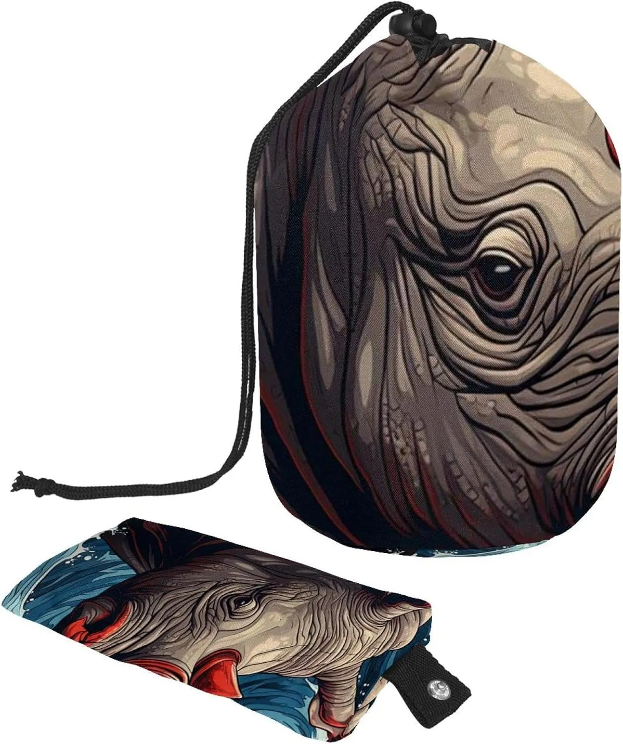 2 Pcs Cosmetic Bag bucket Travel Makeup Bags Large Capacity Soft Waterproof Portable Drawstring Cosmetic Bag, Cartoon Red-horned Rhino 27