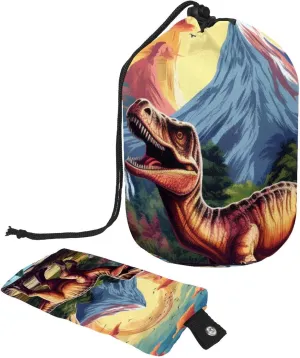 2 Pcs Cosmetic Bag bucket Travel Makeup Bags Large Capacity Soft Waterproof Portable Drawstring Cosmetic Bag, Colorful Art Dinosaur Pattern