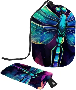 2 Pcs Cosmetic Bag bucket Travel Makeup Bags Large Capacity Soft Waterproof Portable Drawstring Cosmetic Bag, Colorful Dragonfly Flowers