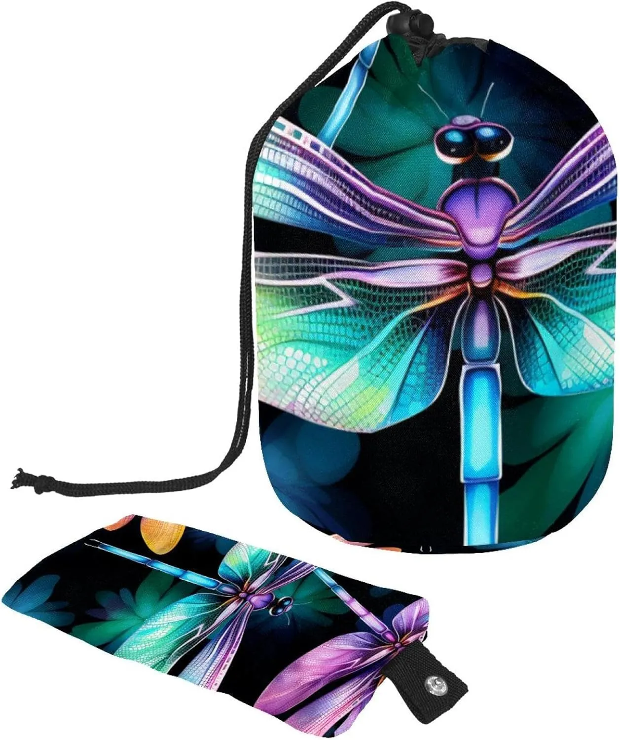 2 Pcs Cosmetic Bag bucket Travel Makeup Bags Large Capacity Soft Waterproof Portable Drawstring Cosmetic Bag, Colorful Dragonfly Pattern