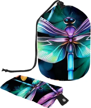 2 Pcs Cosmetic Bag bucket Travel Makeup Bags Large Capacity Soft Waterproof Portable Drawstring Cosmetic Bag, Colorful Dragonfly Pattern