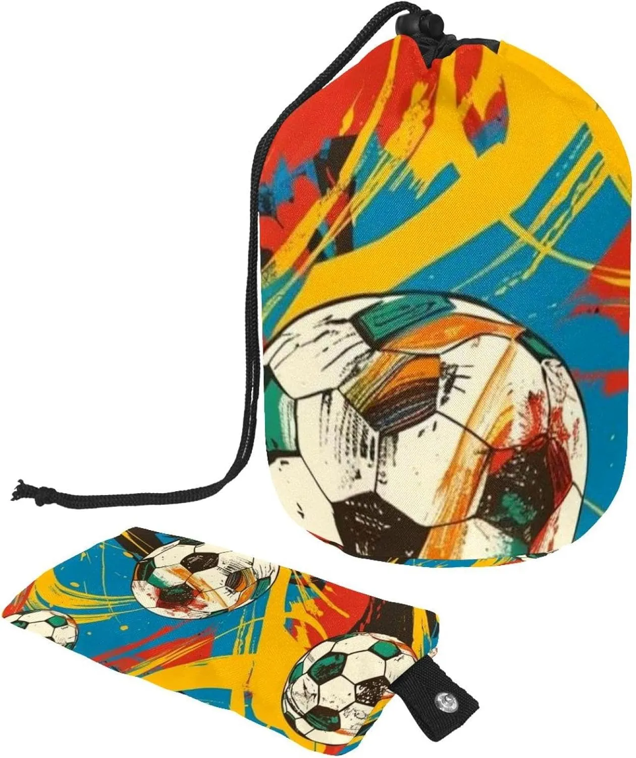 2 Pcs Cosmetic Bag bucket Travel Makeup Bags Large Capacity Soft Waterproof Portable Drawstring Cosmetic Bag, Colorful Soccer Print