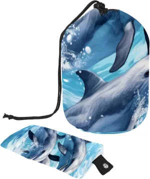 2 Pcs Cosmetic Bag bucket Travel Makeup Bags Large Capacity Soft Waterproof Portable Drawstring Cosmetic Bag, Cool Blue Ocean Whale Pattern