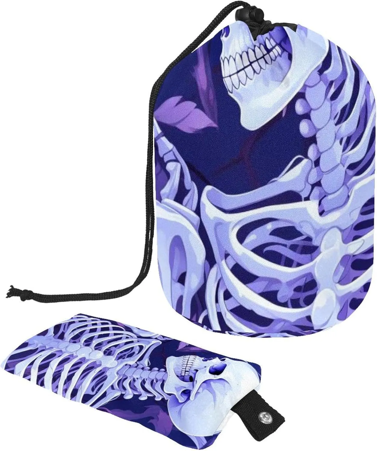 2 Pcs Cosmetic Bag bucket Travel Makeup Bags Large Capacity Soft Waterproof Portable Drawstring Cosmetic Bag, Cool Punk Skeleton