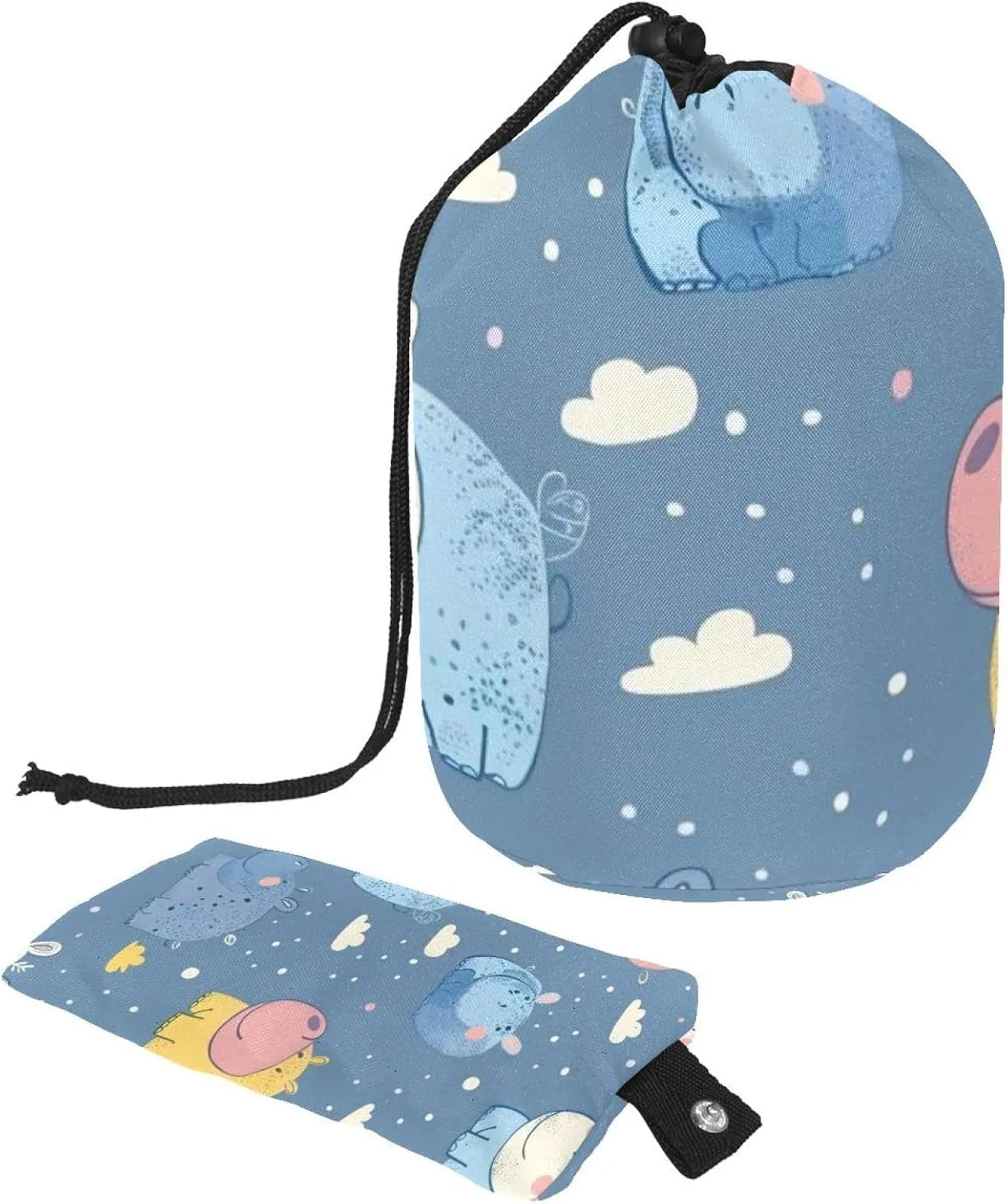 2 Pcs Cosmetic Bag bucket Travel Makeup Bags Large Capacity Soft Waterproof Portable Drawstring Cosmetic Bag, Cute Colorful Little Hippo