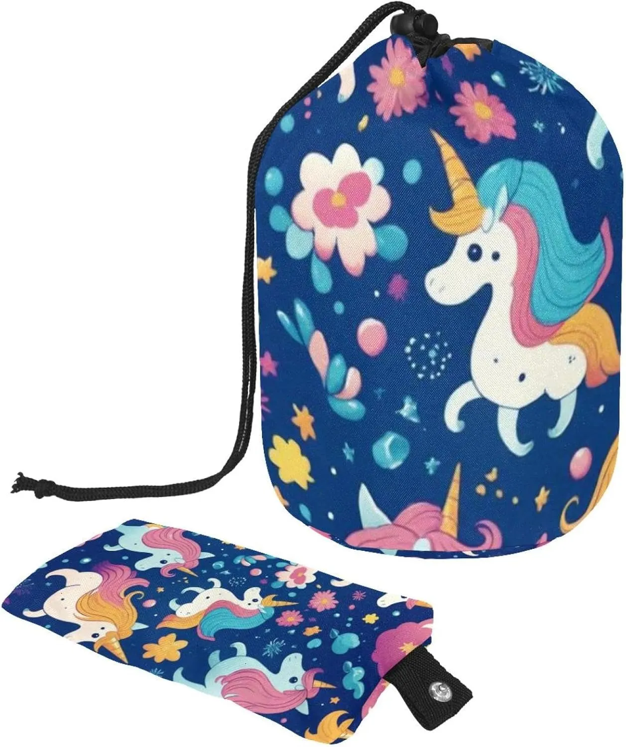2 Pcs Cosmetic Bag bucket Travel Makeup Bags Large Capacity Soft Waterproof Portable Drawstring Cosmetic Bag, Cute Galaxy Unicorn