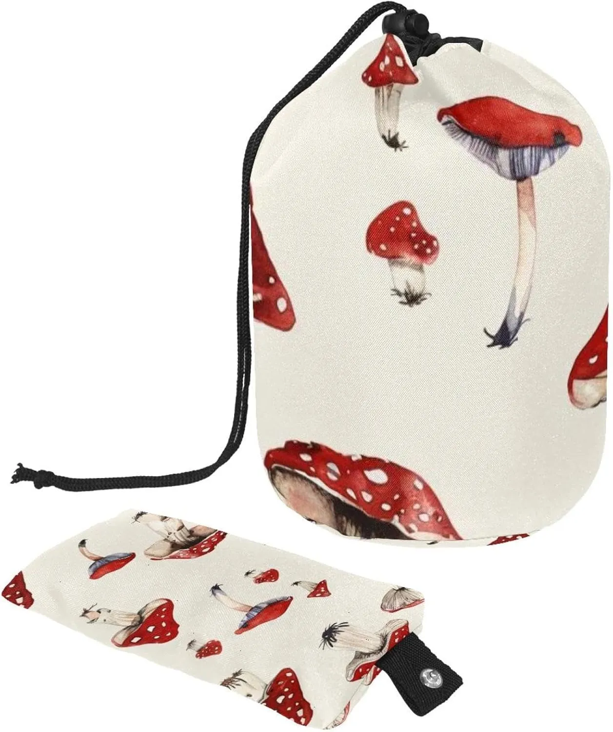 2 Pcs Cosmetic Bag bucket Travel Makeup Bags Large Capacity Soft Waterproof Portable Drawstring Cosmetic Bag, Cute Red Mushroom