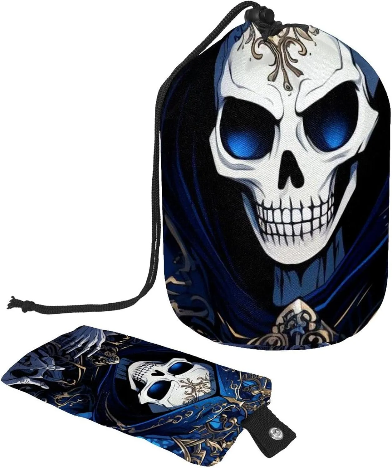 2 Pcs Cosmetic Bag bucket Travel Makeup Bags Large Capacity Soft Waterproof Portable Drawstring Cosmetic Bag, Deep Blue Skeleton