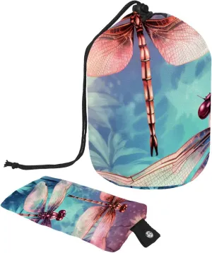 2 Pcs Cosmetic Bag bucket Travel Makeup Bags Large Capacity Soft Waterproof Portable Drawstring Cosmetic Bag, Dragonfly Floral