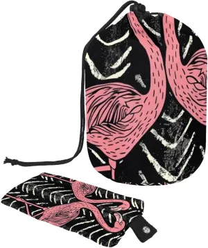 2 Pcs Cosmetic Bag bucket Travel Makeup Bags Large Capacity Soft Waterproof Portable Drawstring Cosmetic Bag, Flamingo Couple Black Zigzag