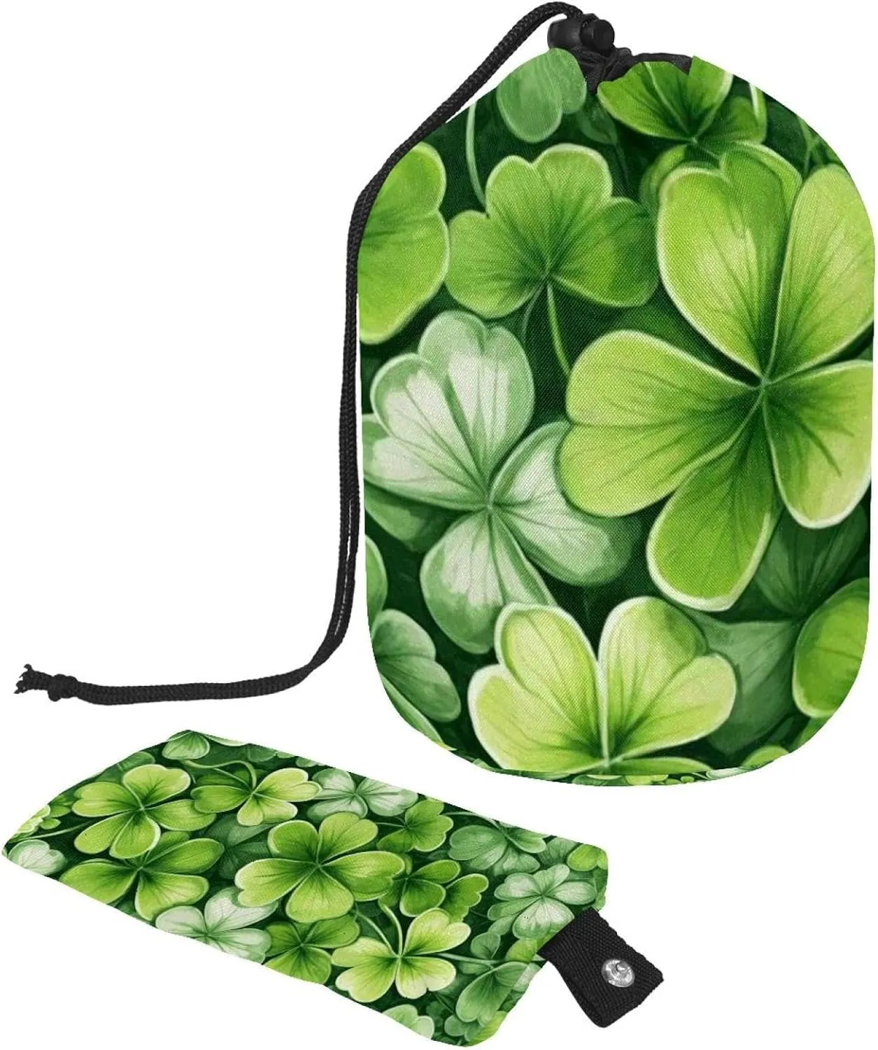 2 Pcs Cosmetic Bag bucket Travel Makeup Bags Large Capacity Soft Waterproof Portable Drawstring Cosmetic Bag, Green Four Leaf Clover