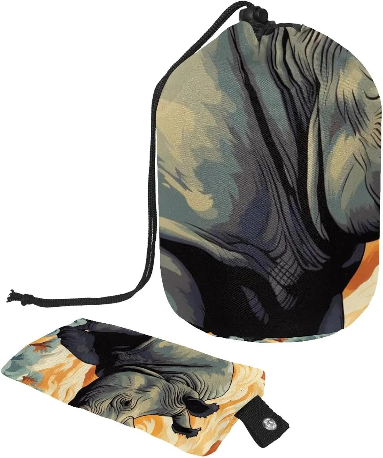 2 Pcs Cosmetic Bag bucket Travel Makeup Bags Large Capacity Soft Waterproof Portable Drawstring Cosmetic Bag, Hand-painted Rhino 27