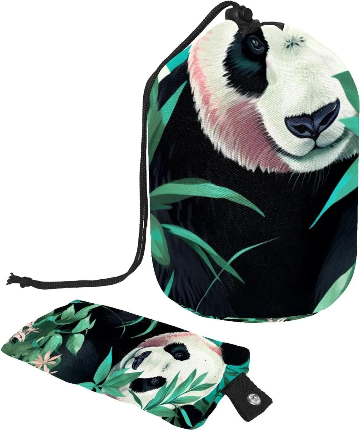 2 Pcs Cosmetic Bag bucket Travel Makeup Bags Large Capacity Soft Waterproof Portable Drawstring Cosmetic Bag, Panda in Jungle Pattern
