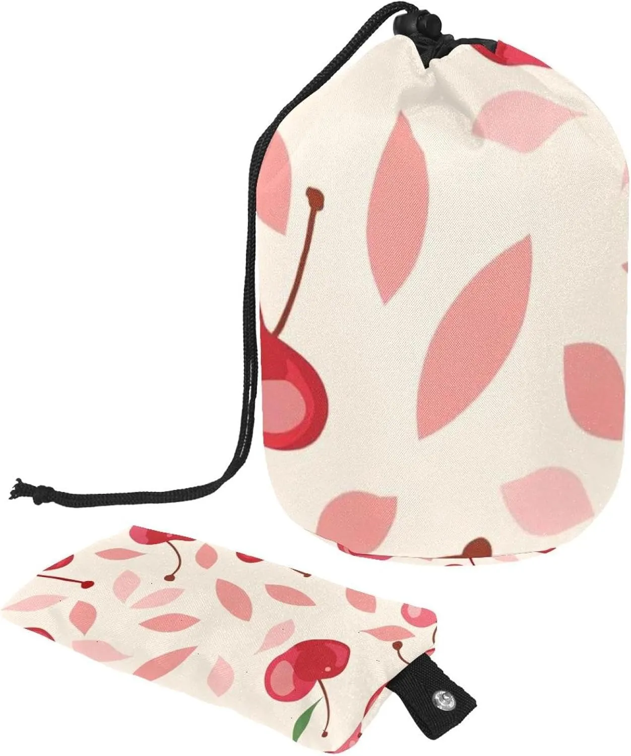2 Pcs Cosmetic Bag bucket Travel Makeup Bags Large Capacity Soft Waterproof Portable Drawstring Cosmetic Bag, Pink Red Mini Cherry